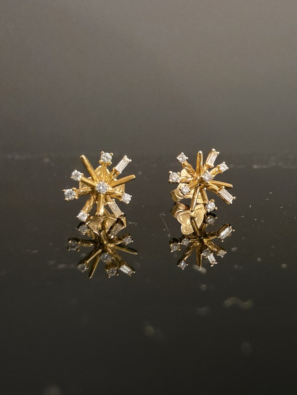 David Yurman Gold Starburst Baguette & Round Crystal Stud Earrings